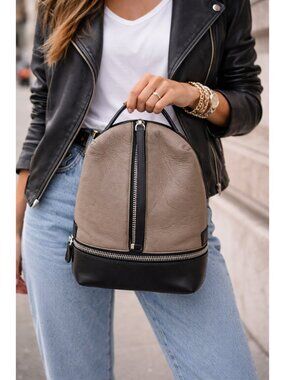 Alexander Wang Mini Backpack Taupe Black Leather Zip Top Handle Bag
